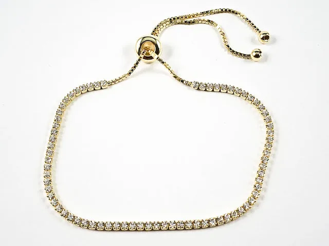 Elegant Classic Thin CZ Draw String Yellow Gold Tone Silver Bracelet