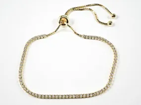 Elegant Classic Thin CZ Draw String Yellow Gold Tone Silver Bracelet