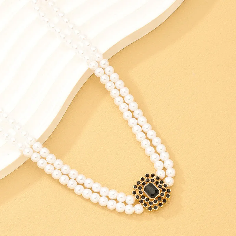 Elegant Pearl and Stone Choker Necklace Set for Women