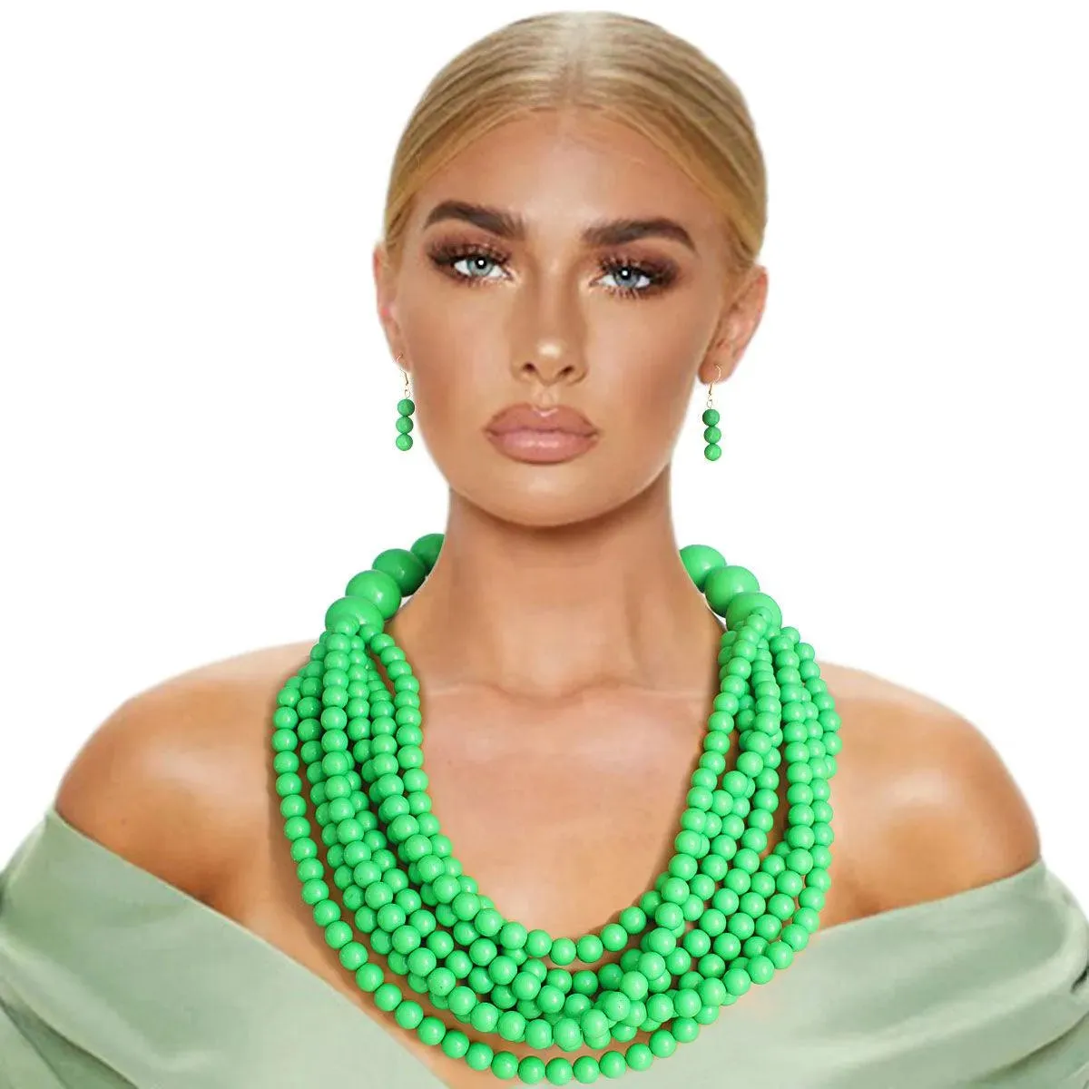 Elevate Your Look with Green Color Necklace & Earrings - Buy Now