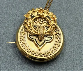 Enamel Fleur De Lis Etruscan 9ct Yellow Gold Brooch/Pendant