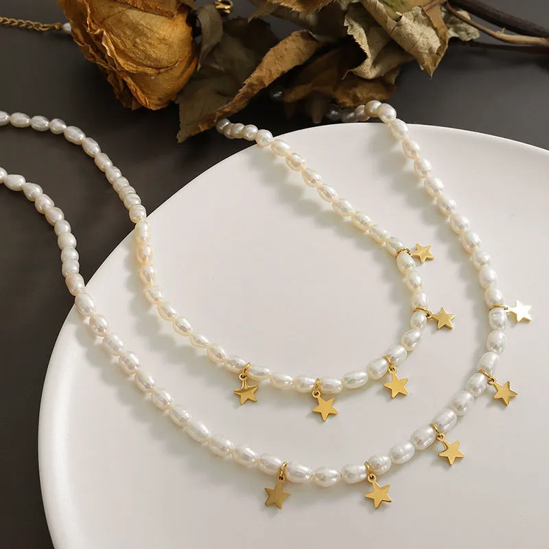Enchanting Baroque Pearl Star Necklace with Titanium Steel Pendant