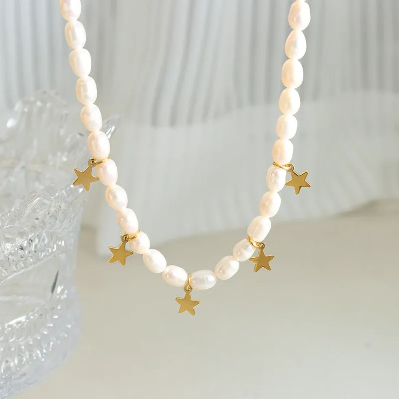 Enchanting Baroque Pearl Star Necklace with Titanium Steel Pendant