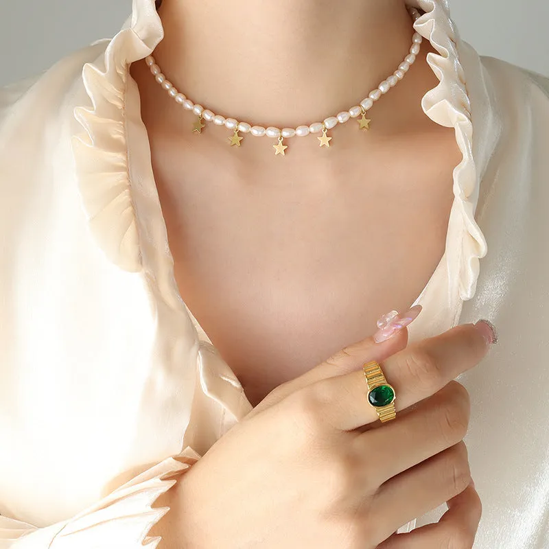 Enchanting Baroque Pearl Star Necklace with Titanium Steel Pendant