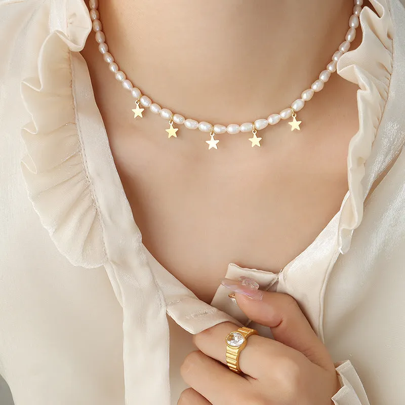 Enchanting Baroque Pearl Star Necklace with Titanium Steel Pendant