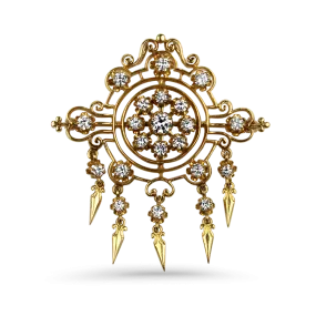 Estate 14k Yellow Gold Ornate Diamond Pin and Pendant