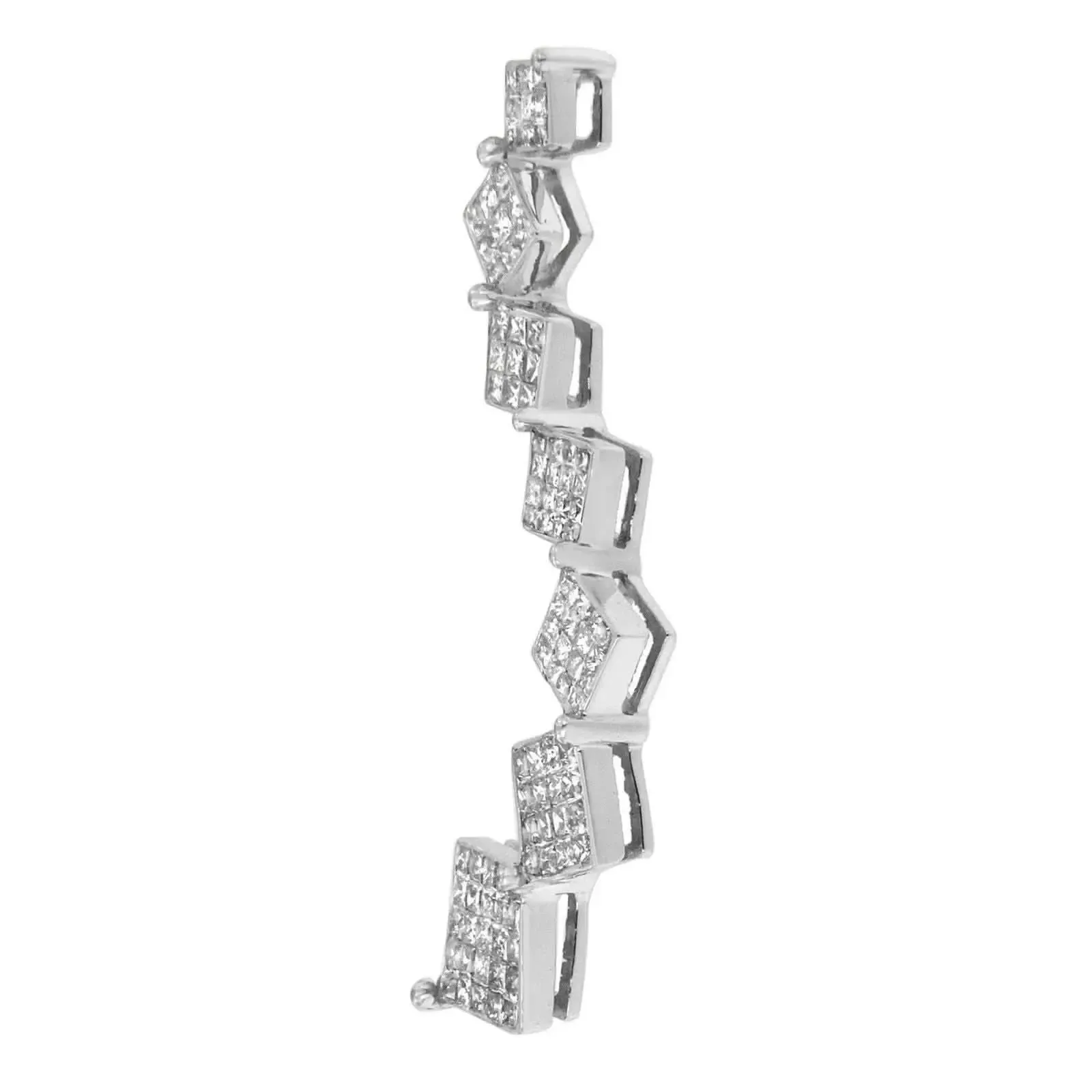 Exquisite 10K White Gold Snake Pendant Necklace Featuring 1 ct Princess Cut Diamonds