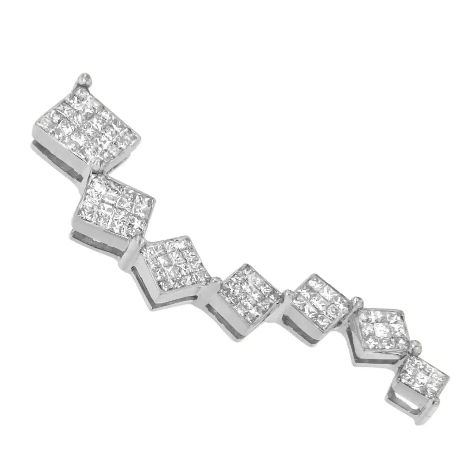 Exquisite 10K White Gold Snake Pendant Necklace Featuring 1 ct Princess Cut Diamonds