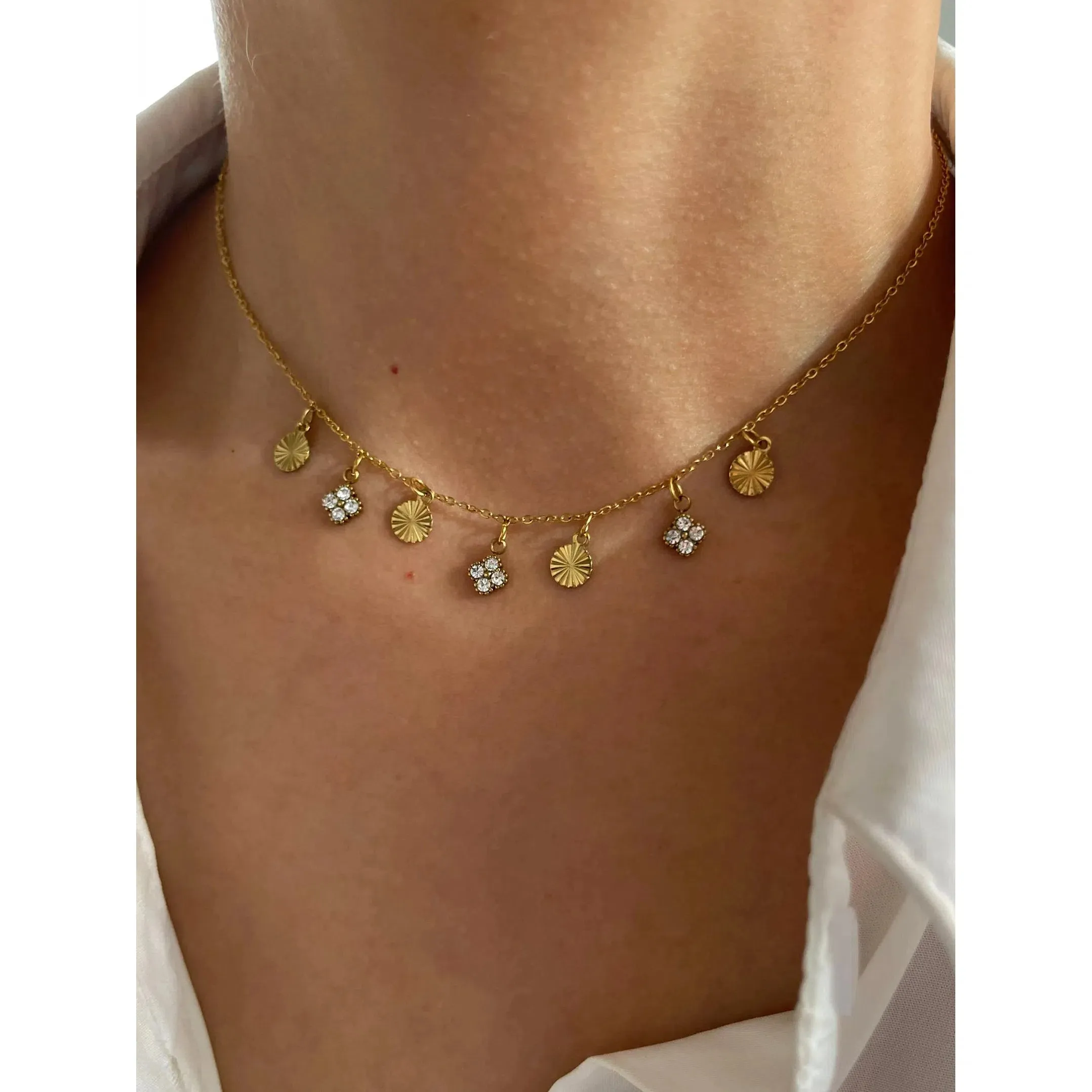 Exquisite Sparkling Rhinestone Geometric Tassel Choker Necklace
