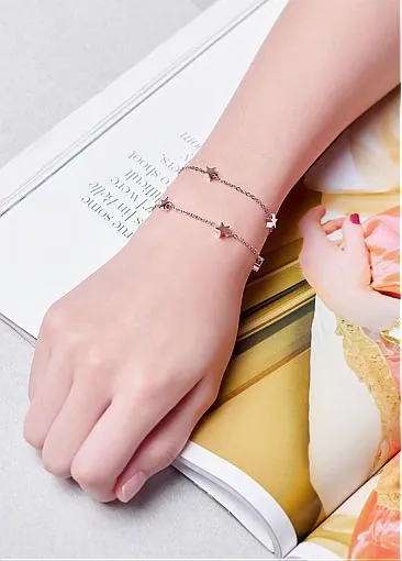 Fashion Stars Rose Gold Titanium Steel Double Layered Bracelet