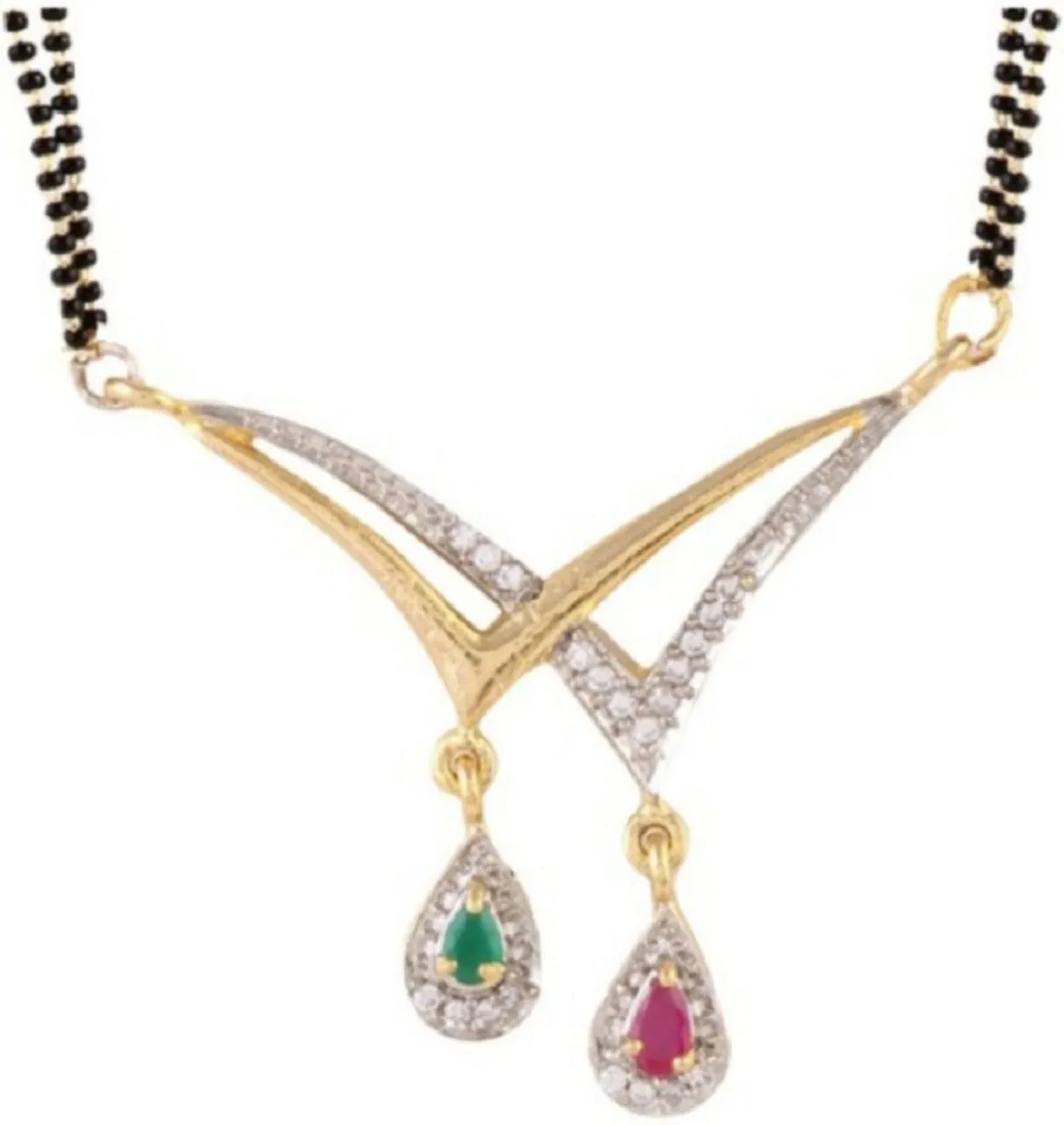 Fashionable Gold Plated American Diamond Studd Mangalsutra with Earrings for Women