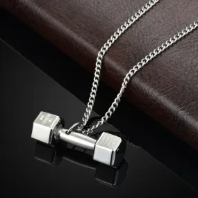Fashionable men's titanium steel dumbbell necklace