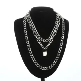 Fashionable Necklace Layered Chain Necklace Lock Pendant Jewelry For Women
