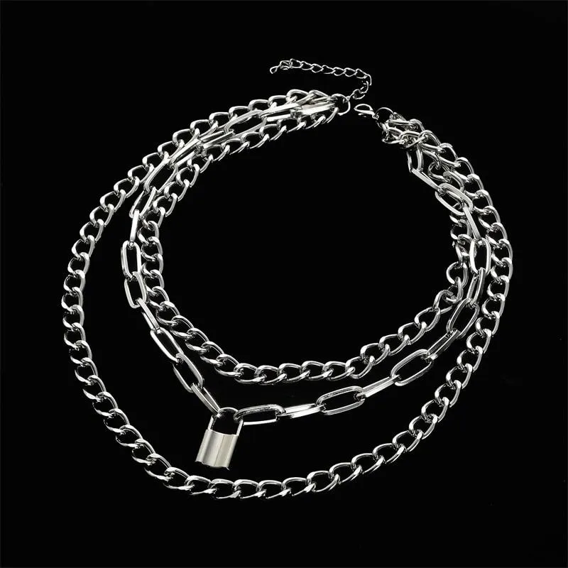 Fashionable Necklace Layered Chain Necklace Lock Pendant Jewelry For Women