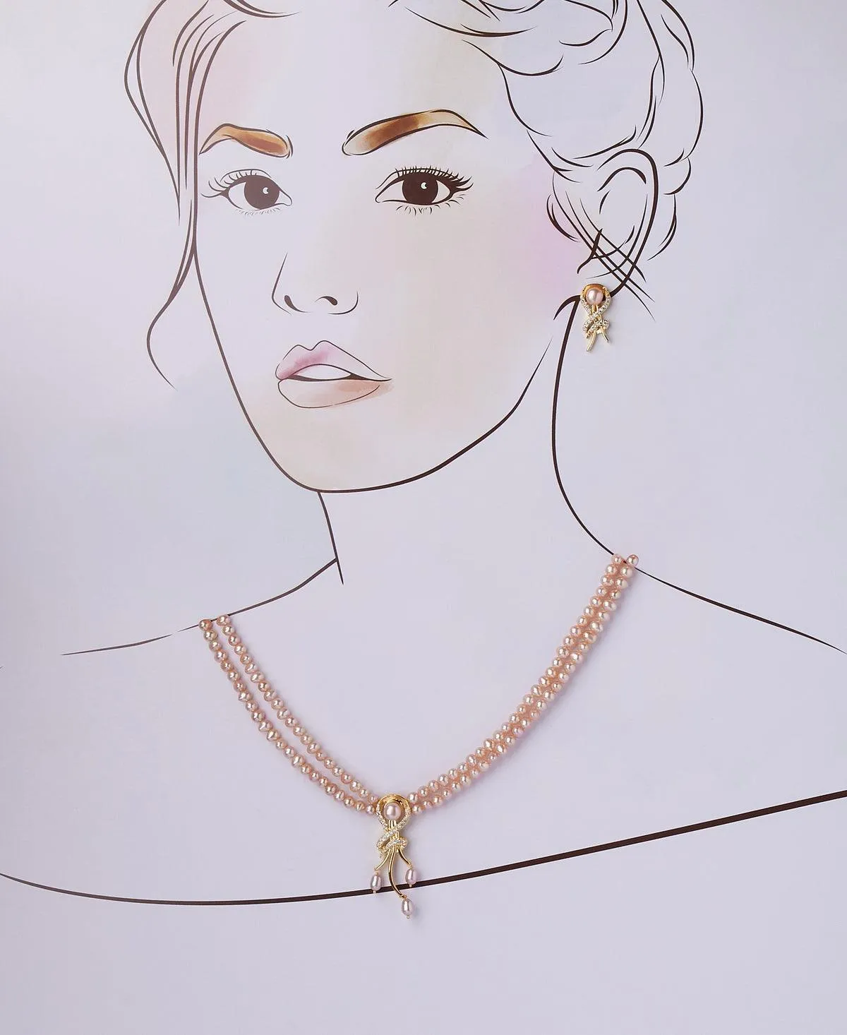 Fashionable Stone Studded Pearl Necklace Set