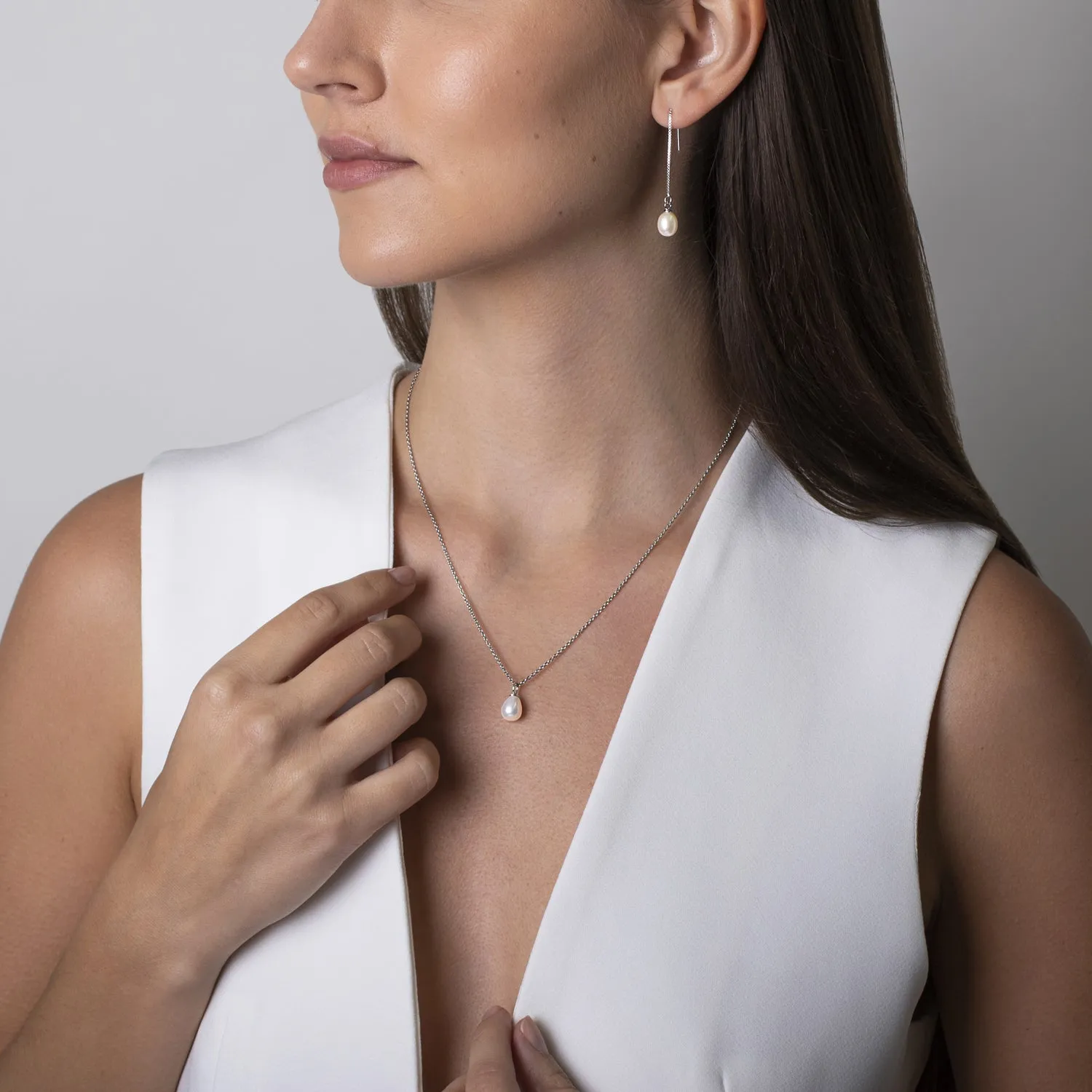 Favourite Pearl Drop Necklace Silver