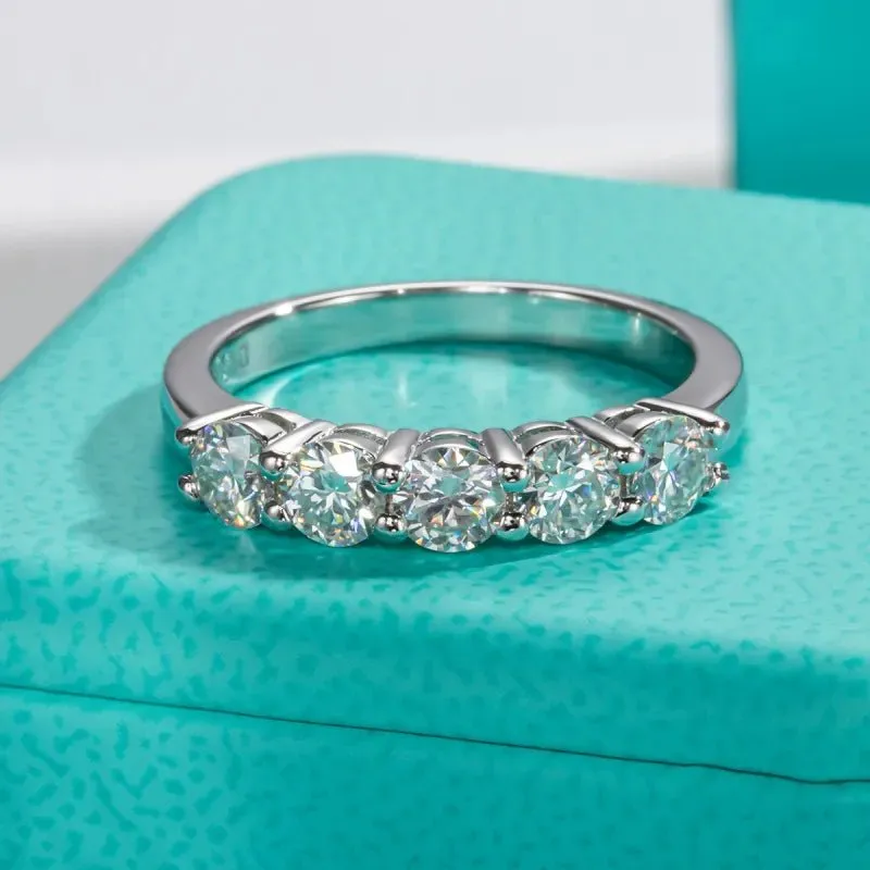 Five Stone 4mm Round Cut Diamond Wedding Band