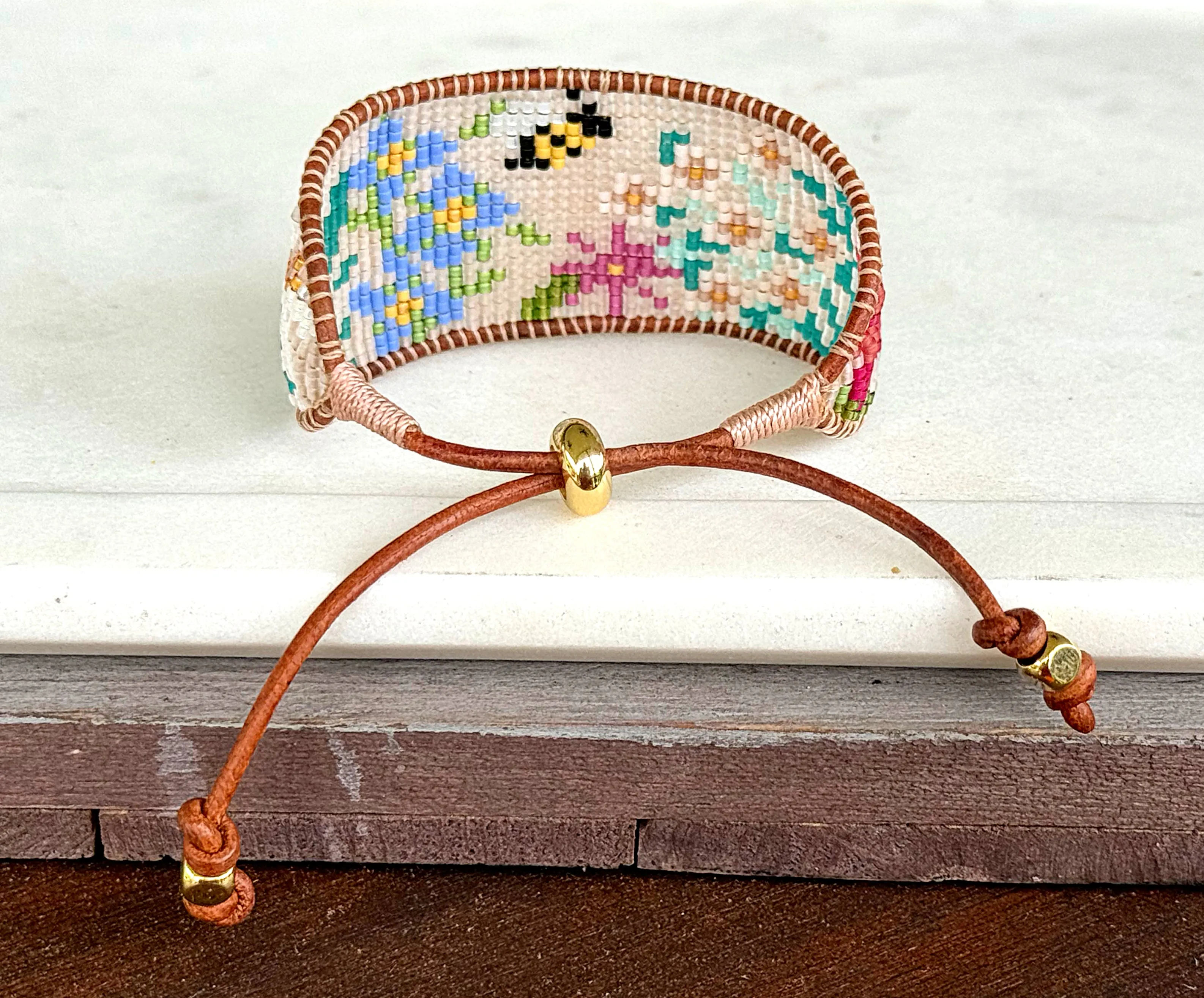 Flower Garden Bead Loom Woven Bracelet