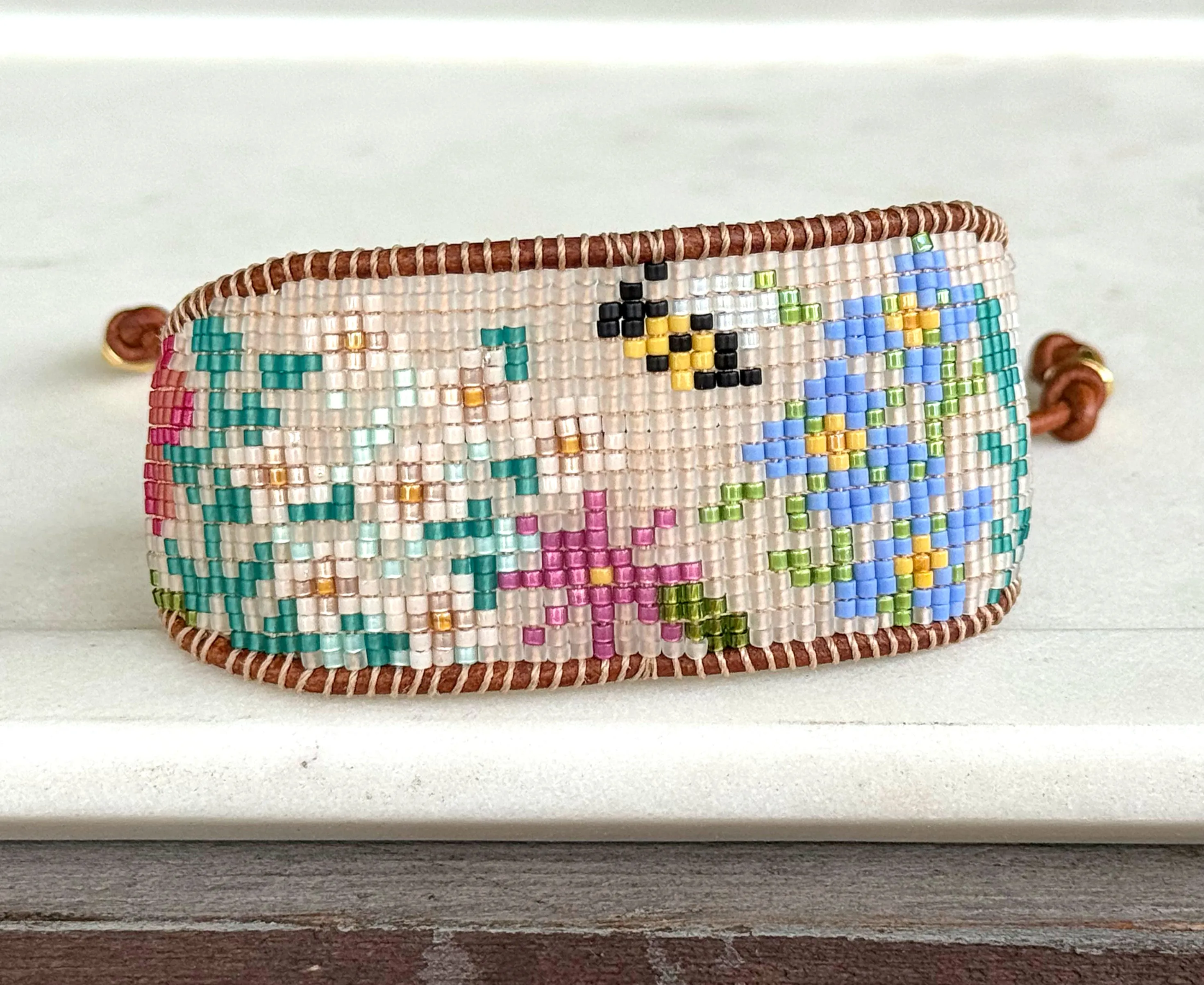 Flower Garden Bead Loom Woven Bracelet