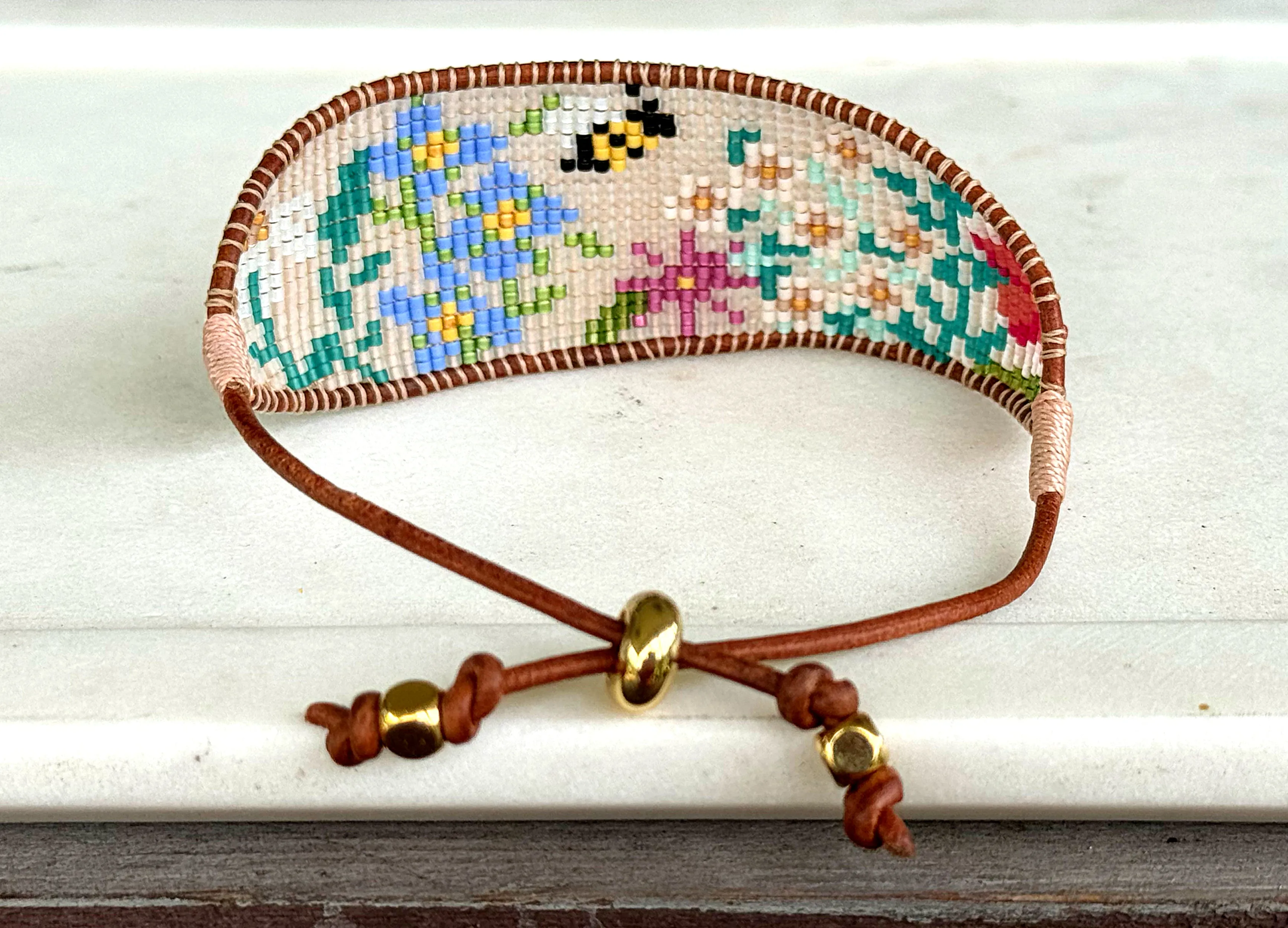 Flower Garden Bead Loom Woven Bracelet