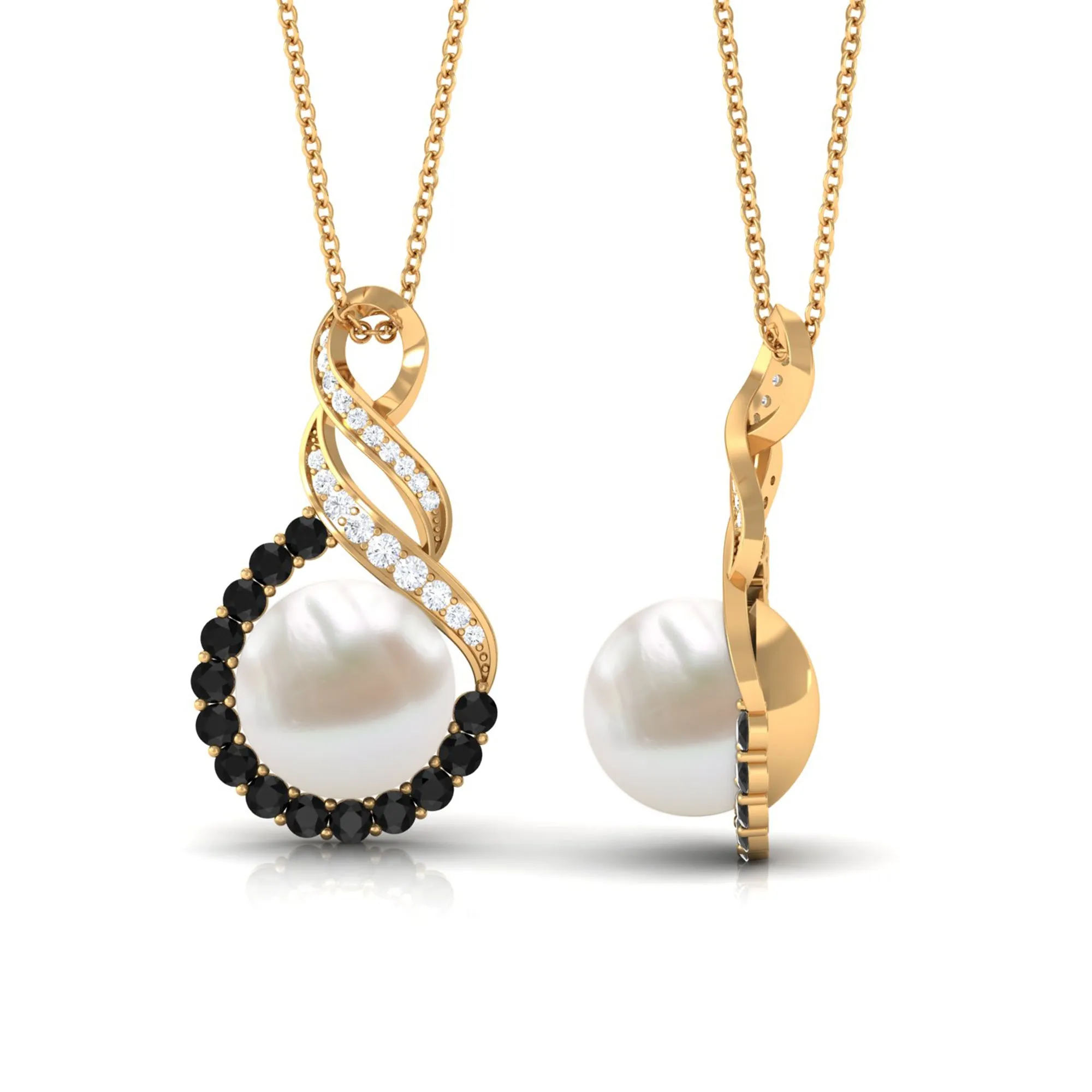 Freshwater Pearl Infinity Dangle Pendant with Black and White Diamond