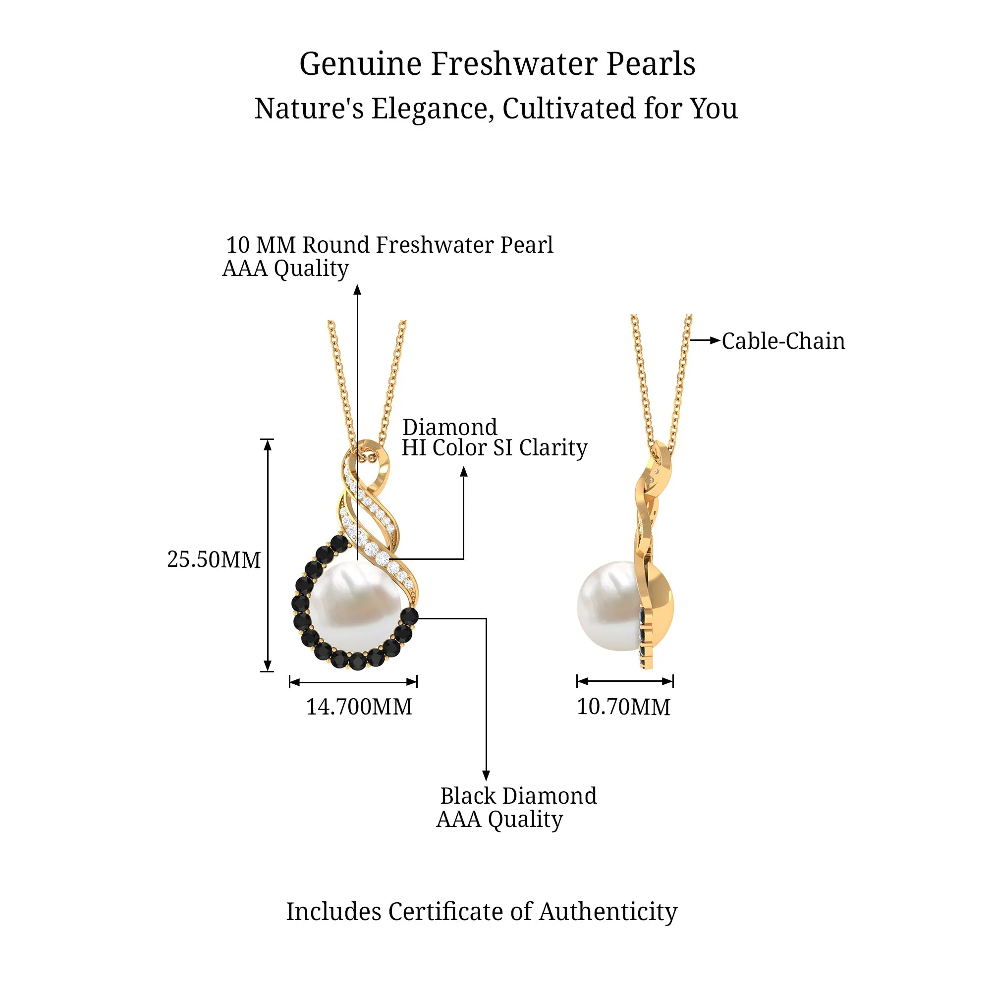 Freshwater Pearl Infinity Dangle Pendant with Black and White Diamond