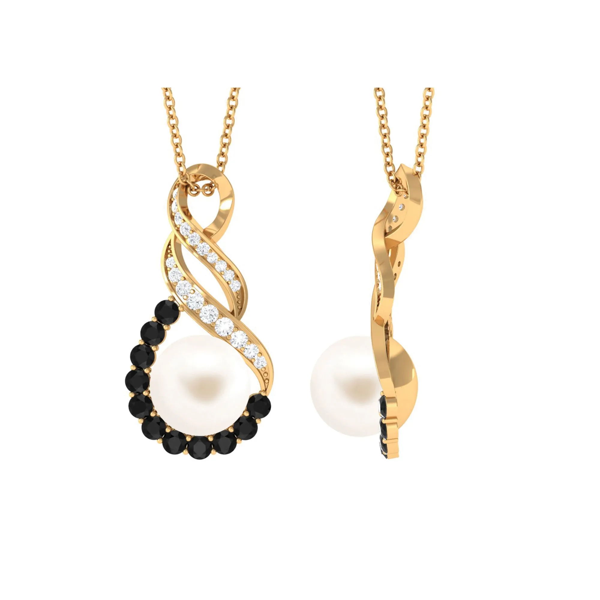 Freshwater Pearl Infinity Dangle Pendant with Black and White Diamond