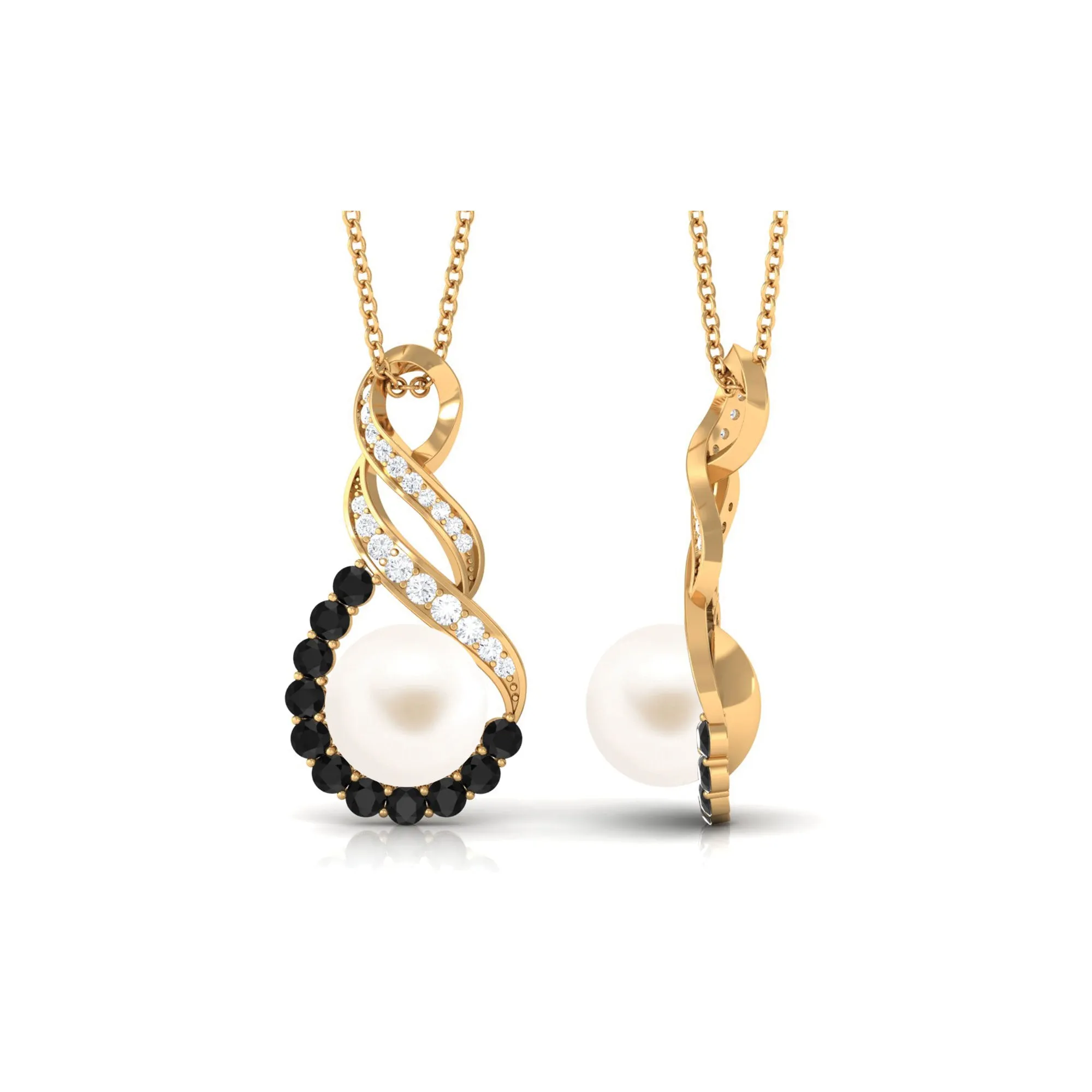 Freshwater Pearl Infinity Dangle Pendant with Black and White Diamond