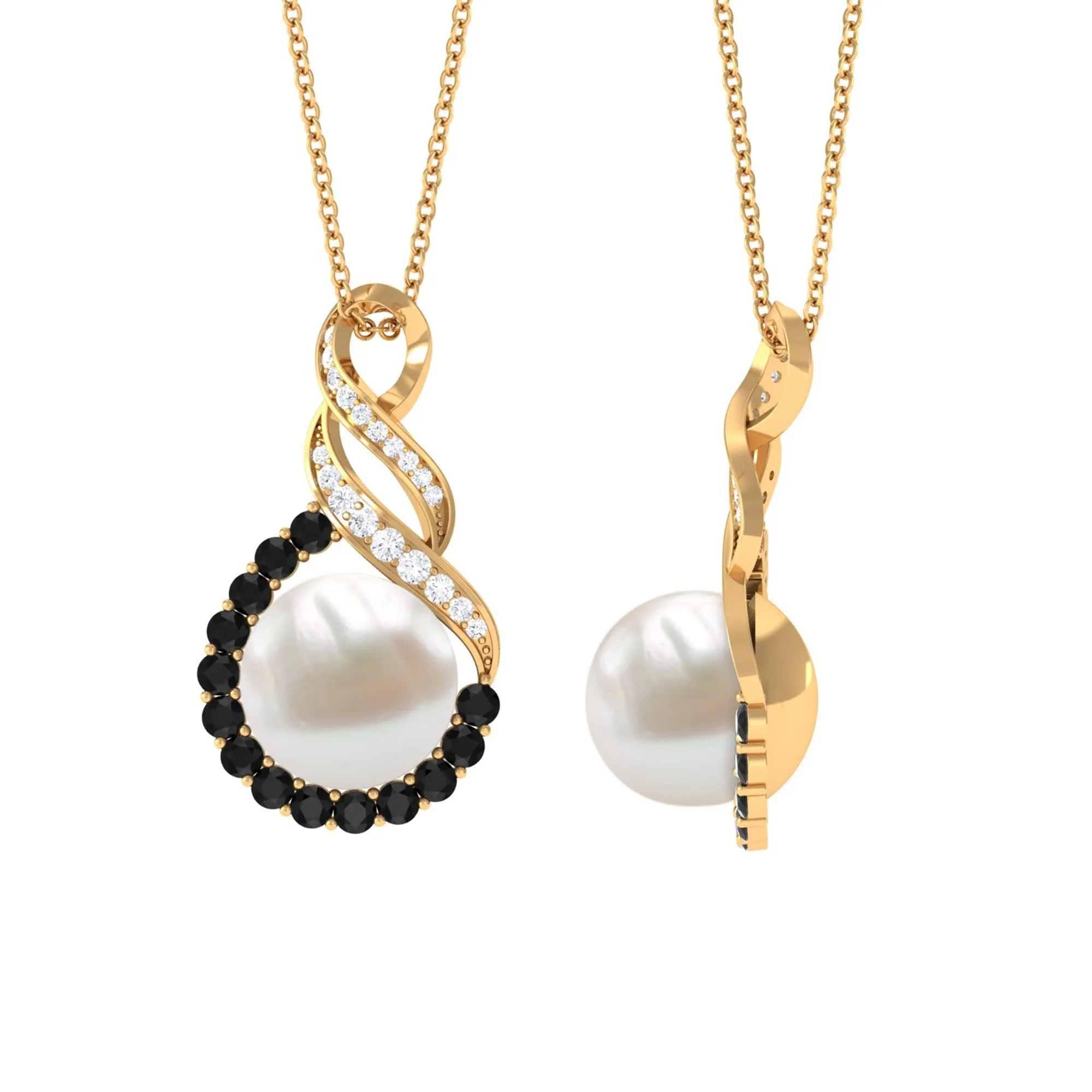 Freshwater Pearl Infinity Dangle Pendant with Black and White Diamond