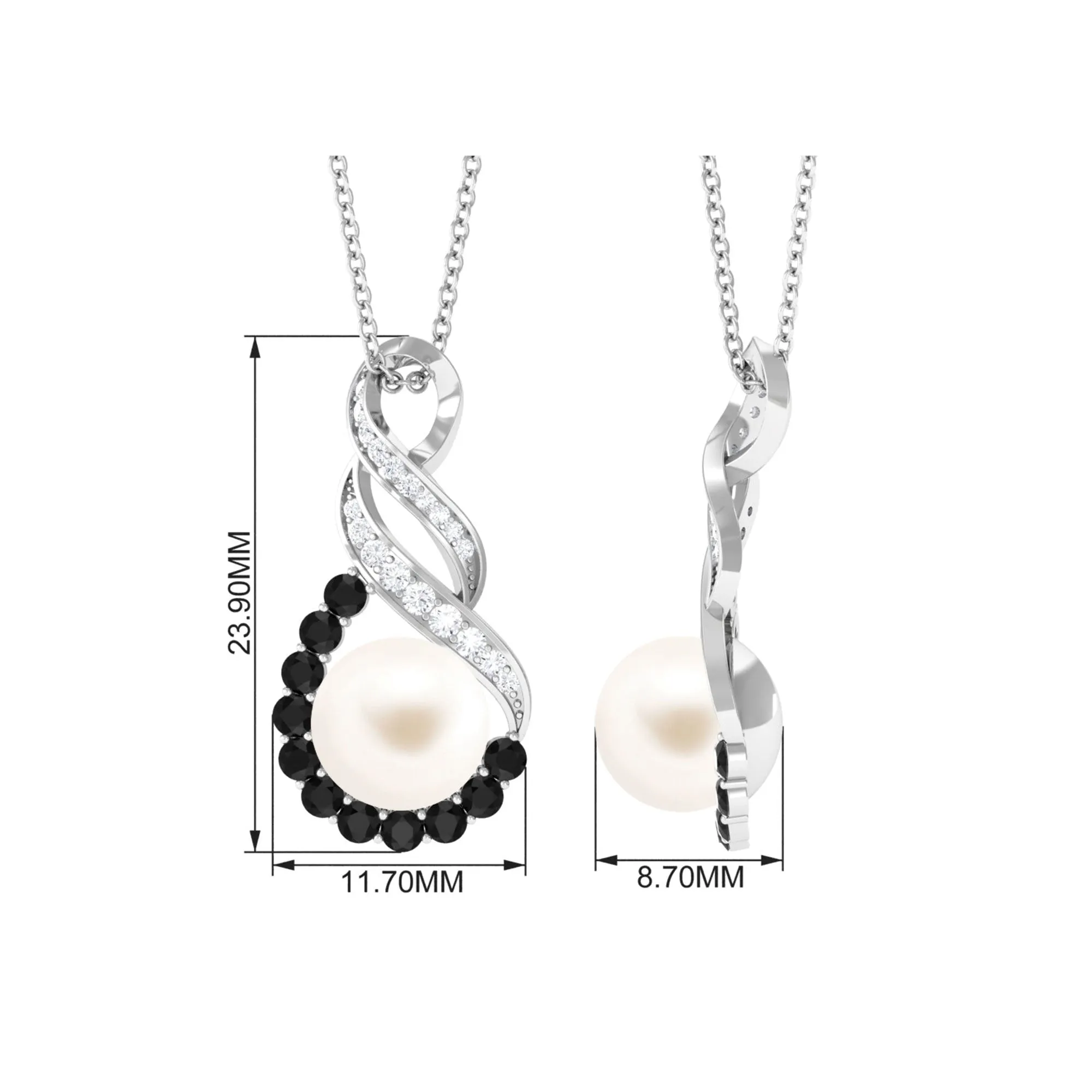 Freshwater Pearl Infinity Dangle Pendant with Black and White Diamond