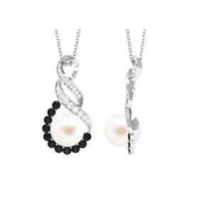 Freshwater Pearl Infinity Dangle Pendant with Black and White Diamond
