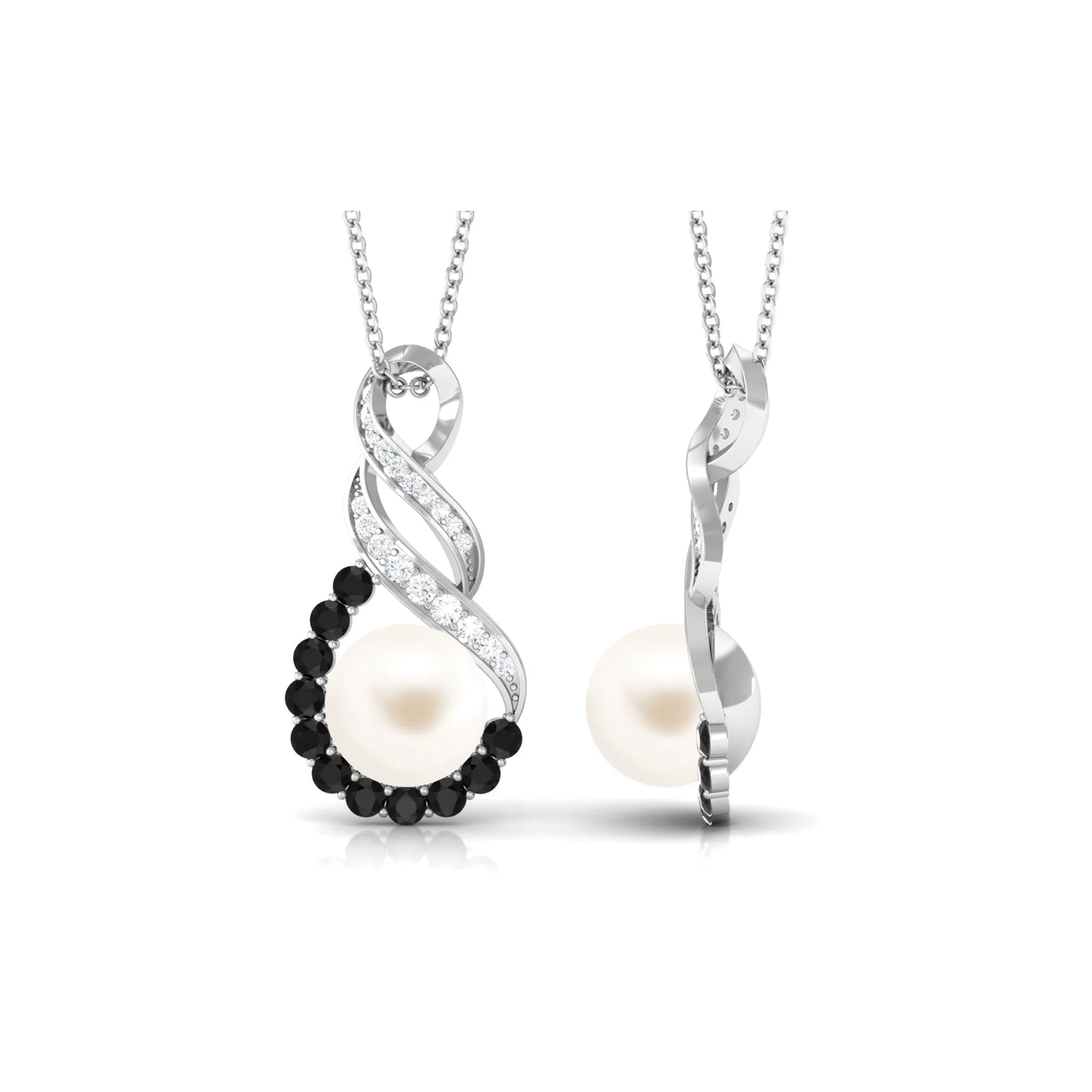 Freshwater Pearl Infinity Dangle Pendant with Black and White Diamond