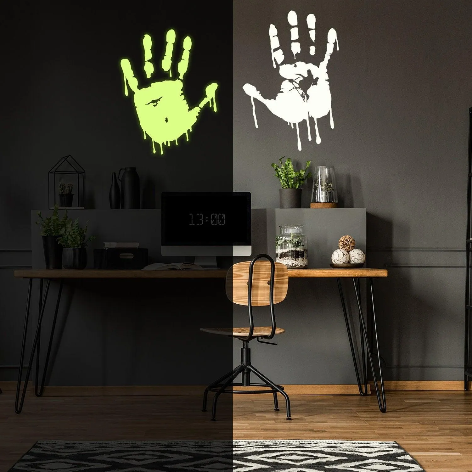 Glow In Dark Bloody Hands Scary Red Vinyl Sticker - Night Glowing Zombie Blood Car Wall Decal Print