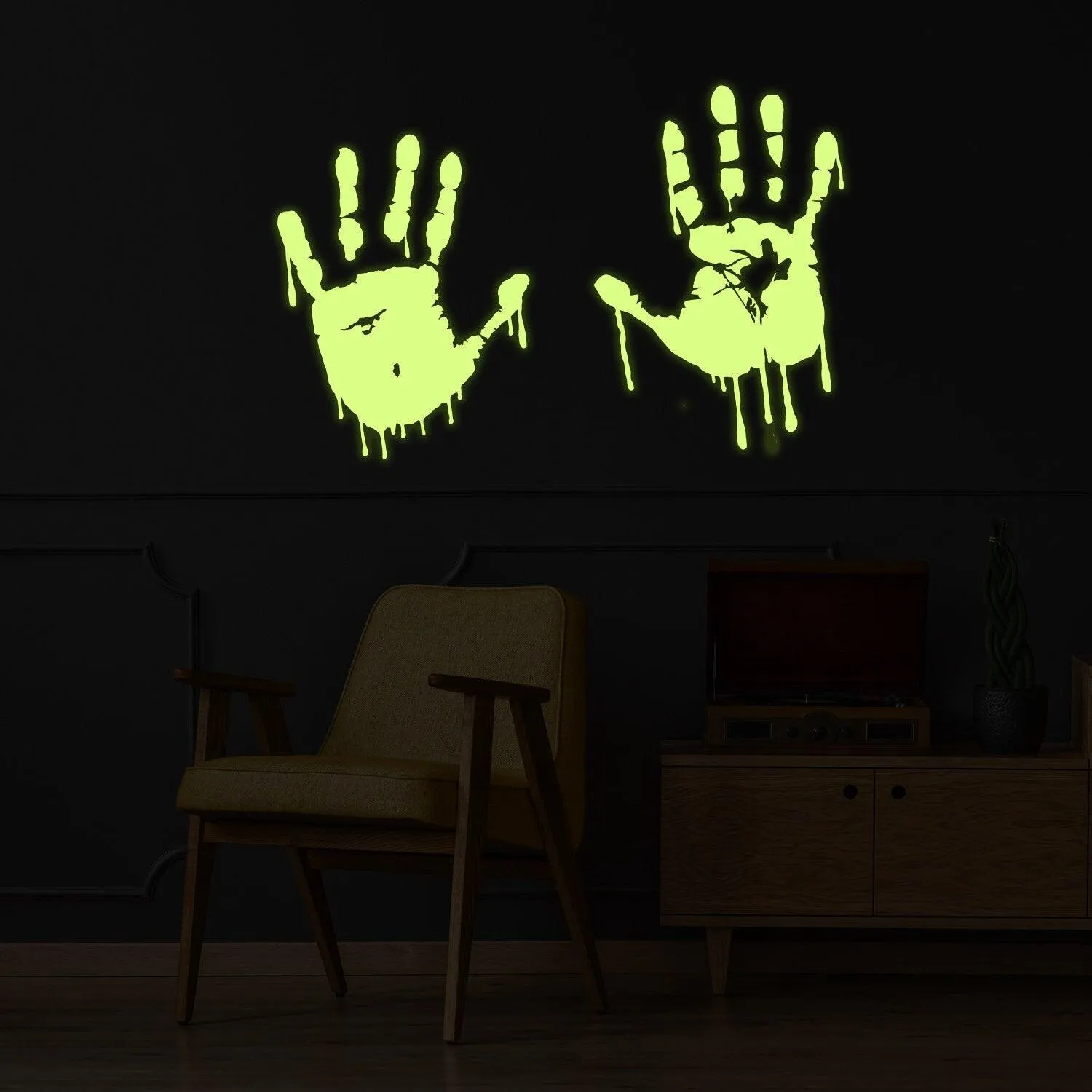 Glow In Dark Bloody Hands Scary Red Vinyl Sticker - Night Glowing Zombie Blood Car Wall Decal Print