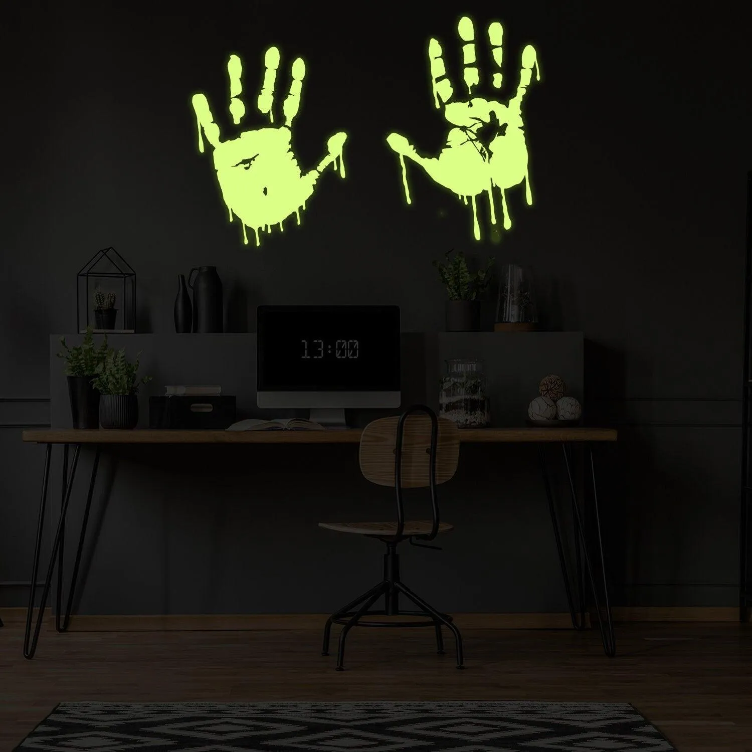 Glow In Dark Bloody Hands Scary Red Vinyl Sticker - Night Glowing Zombie Blood Car Wall Decal Print