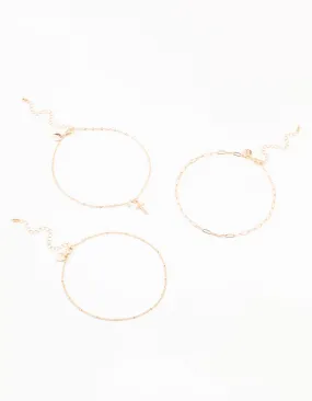 Gold Ball Chain Cross Chokers 3-Pack
