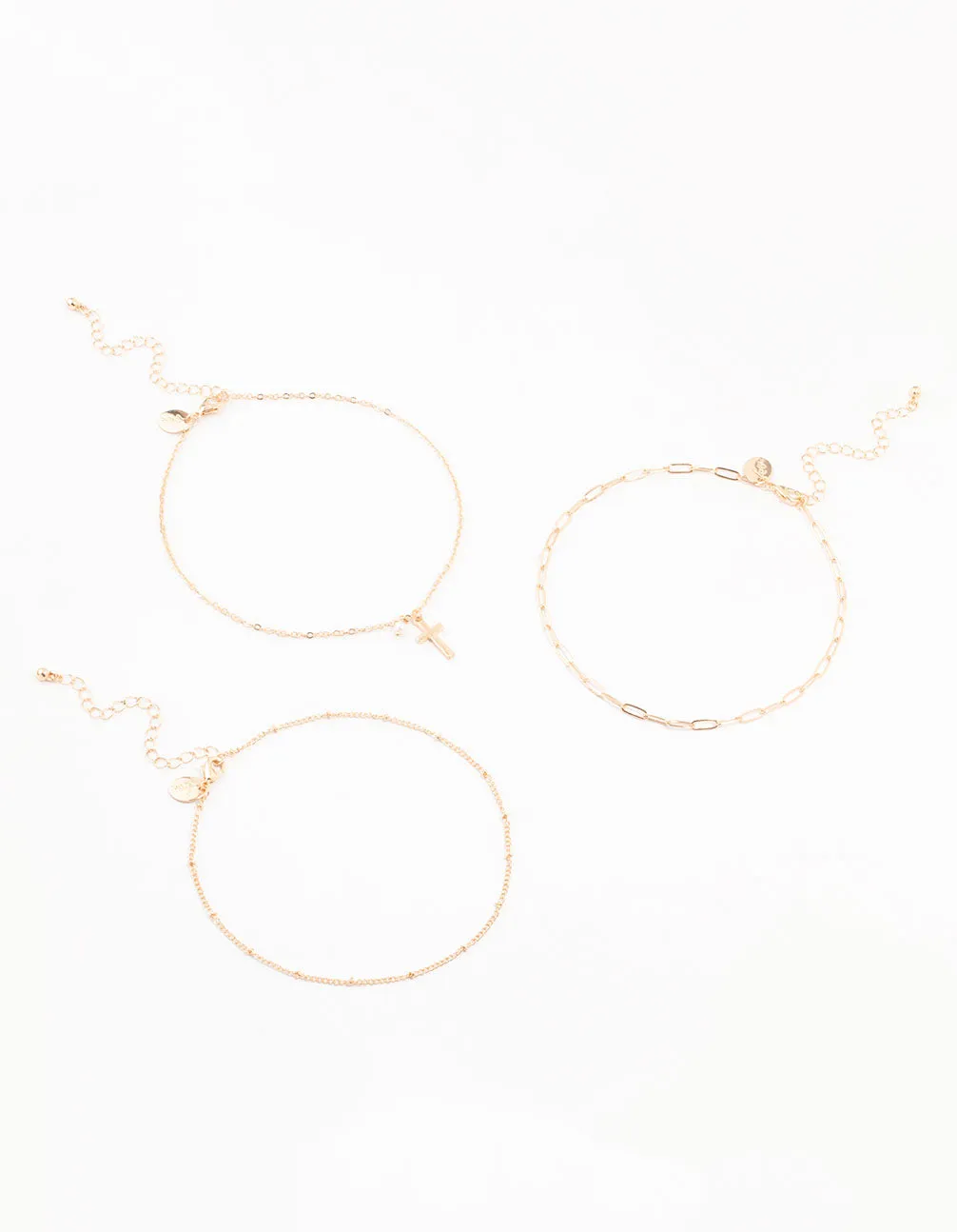 Gold Ball Chain Cross Chokers 3-Pack