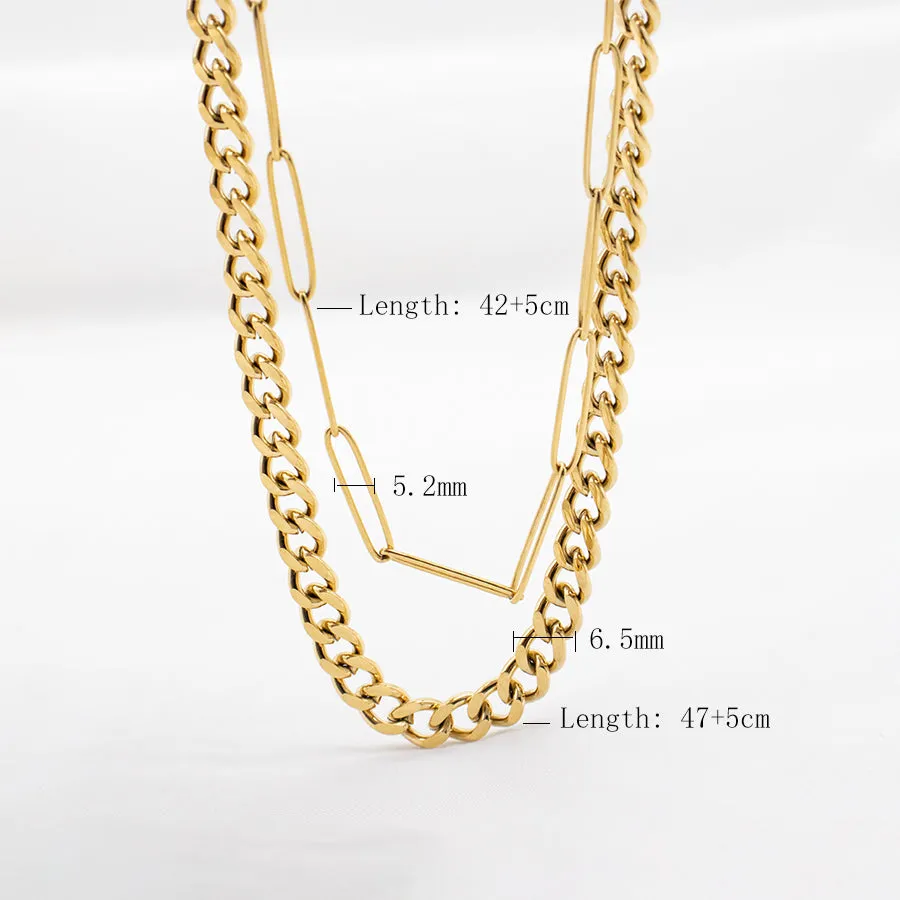 Gold Layered Paperclip and Cuban Chain Necklace - 18K Gold Plated