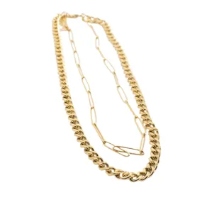 Gold Layered Paperclip and Cuban Chain Necklace - 18K Gold Plated