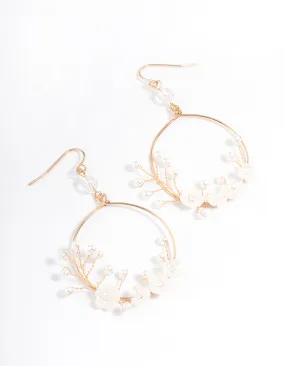 Gold Pearl Reef Flower Drop Earrings