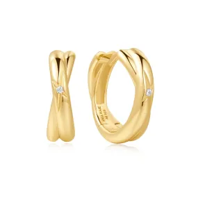 Gold Plated Crossover Huggie Hoop Earrings by Ania Haie
