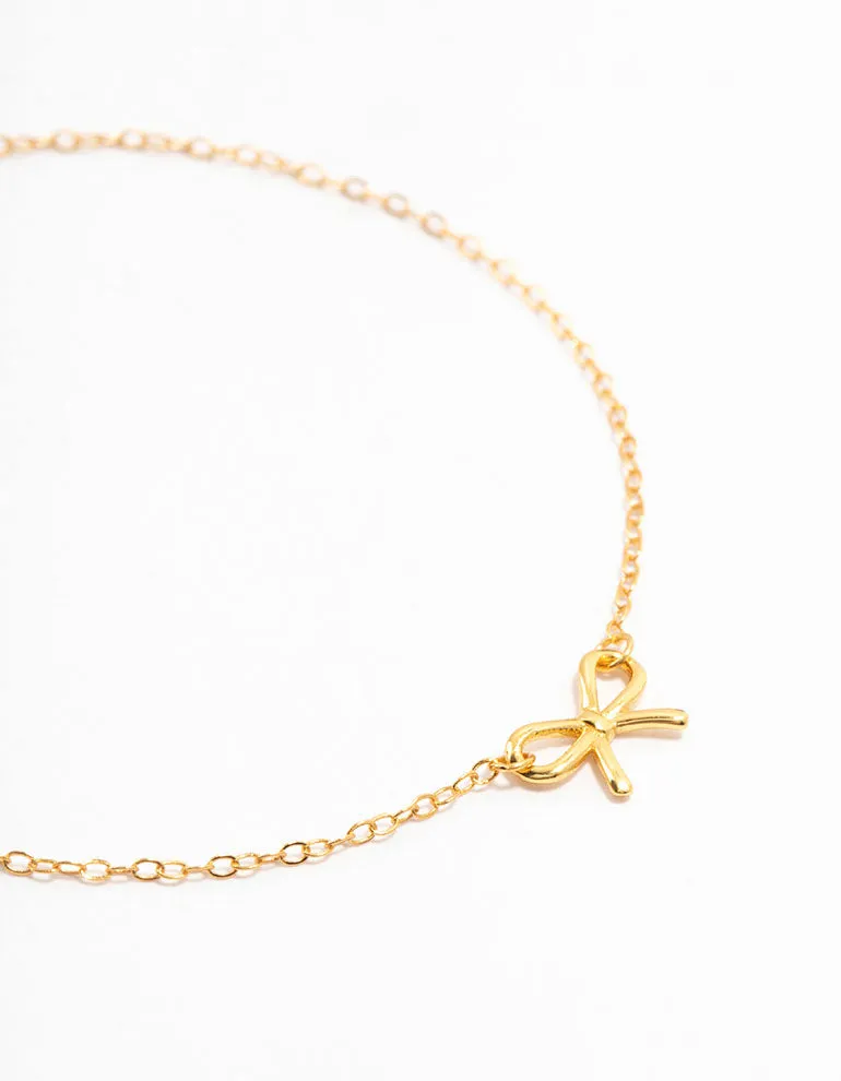 Gold Plated Sterling Silver Bow Chain Bracelet