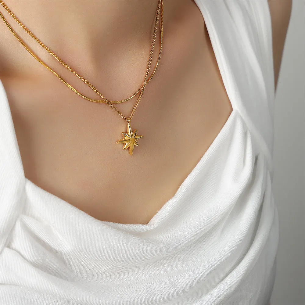 Golden Star Double-Layer Necklace - Stylish Titanium Steel Jewelry