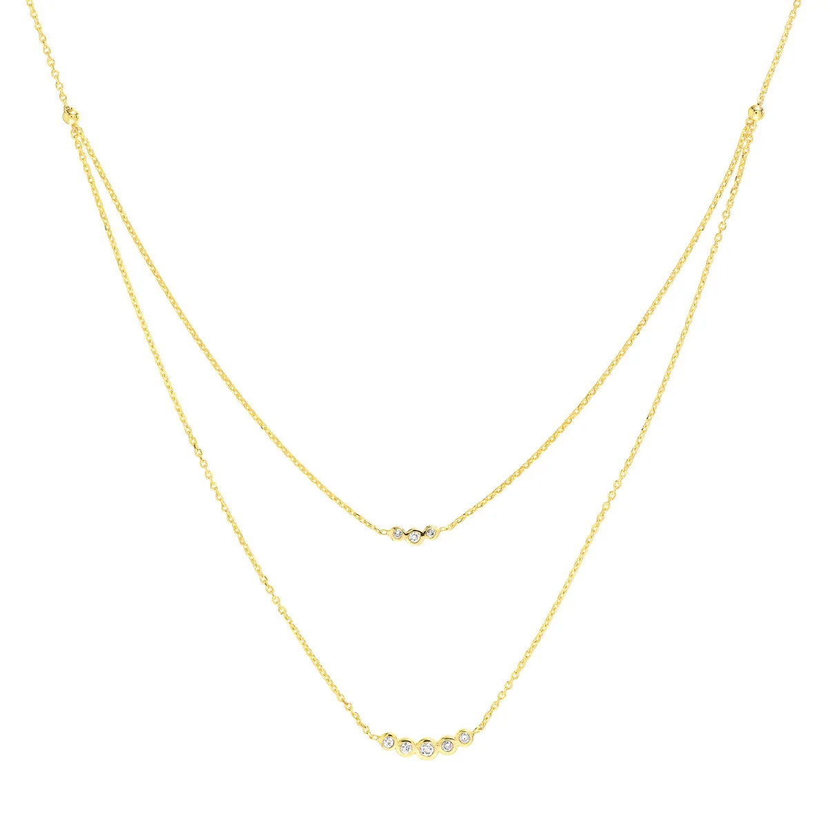 Graduating Diamond Bezels Duet Necklace