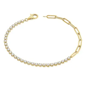 Half Buttercup Setting Diamond Tennis Half PaperClip Bracelet