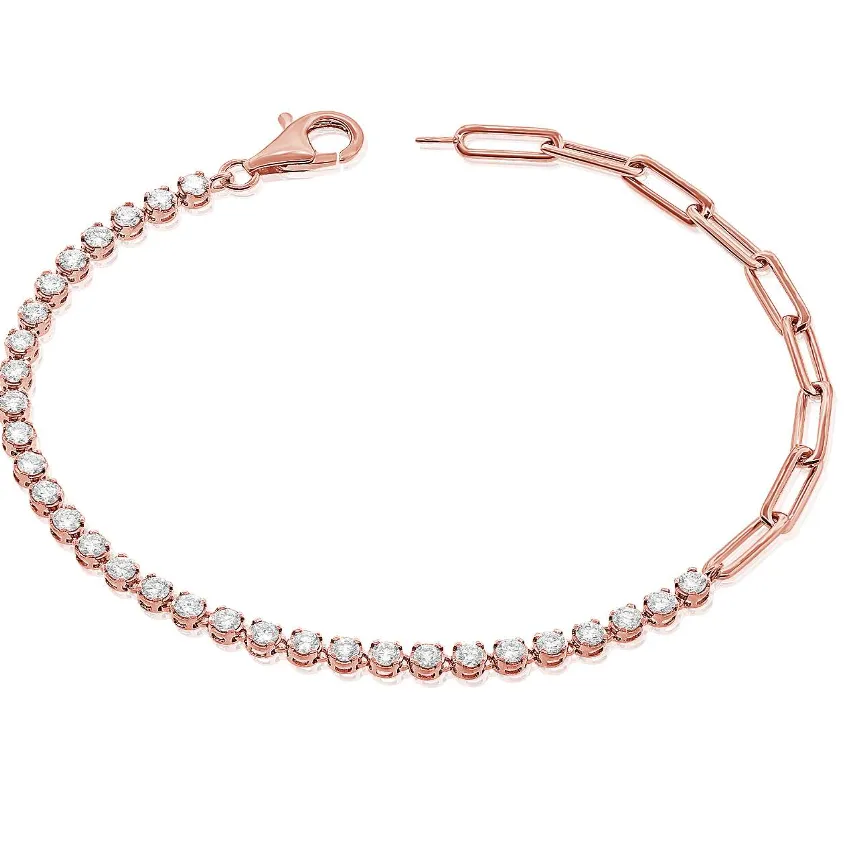 Half Buttercup Setting Diamond Tennis Half PaperClip Bracelet
