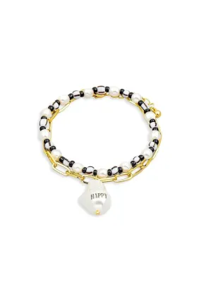 Happy Acrylic Pearl Charm Beaded Bracelet Set