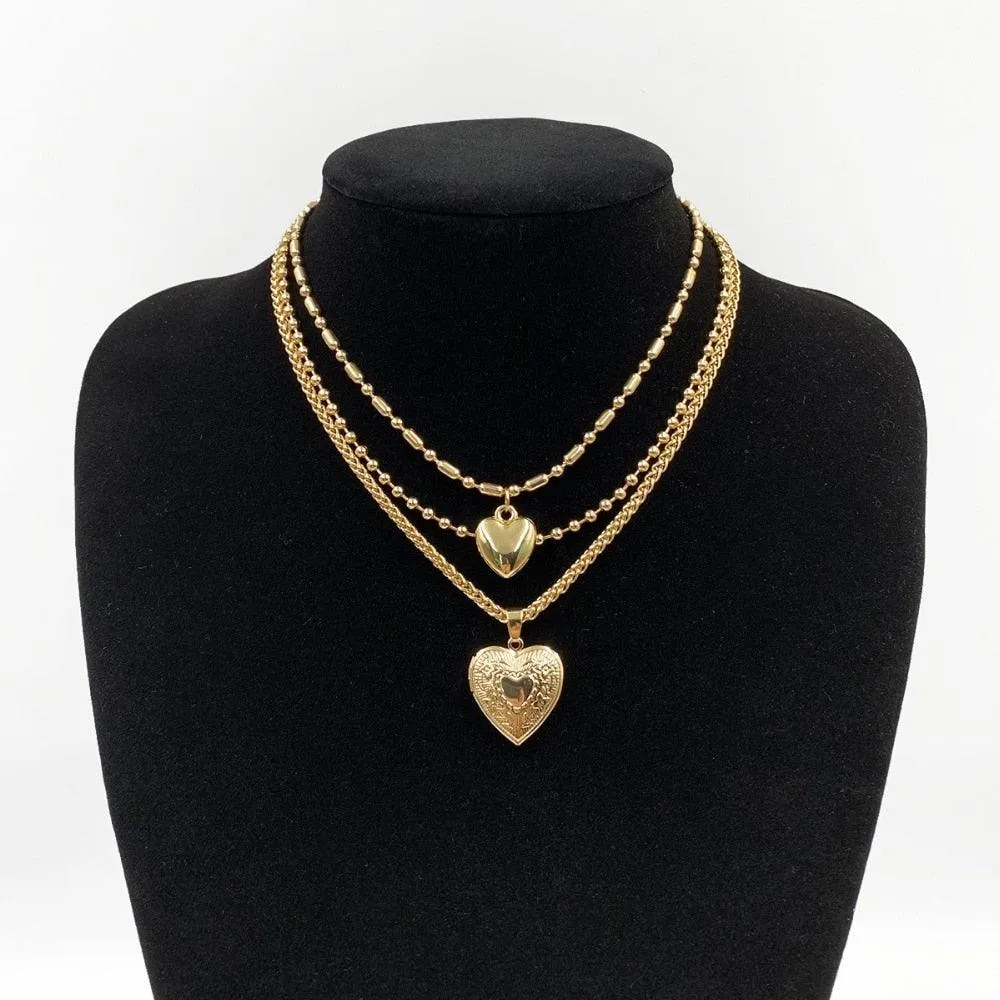 Hearts Pendant Necklace - Multi-Layered Women Jewelry