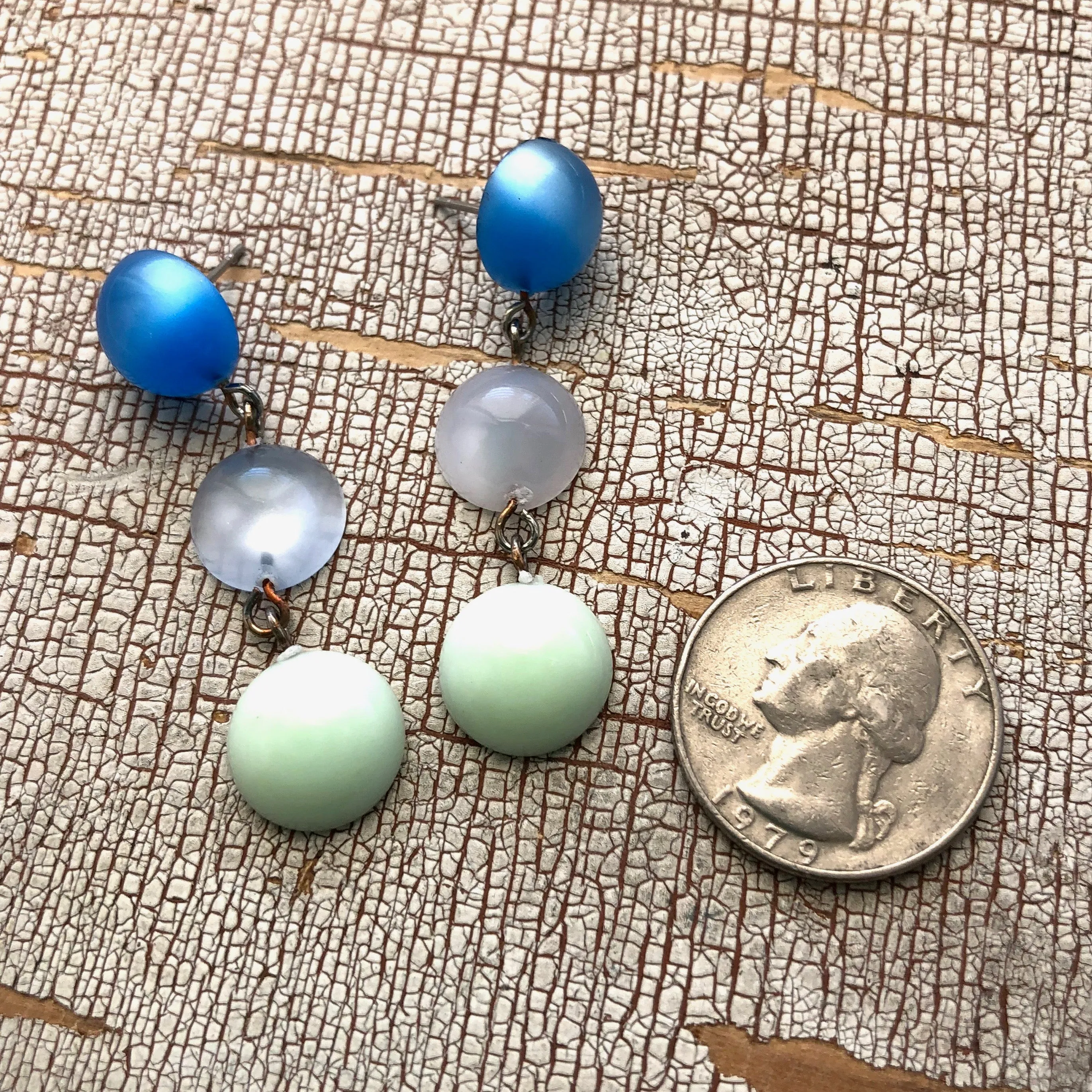 Ice Aqua Blue & Mint Green Moonglow Mini Tri Dot Drop Earrings