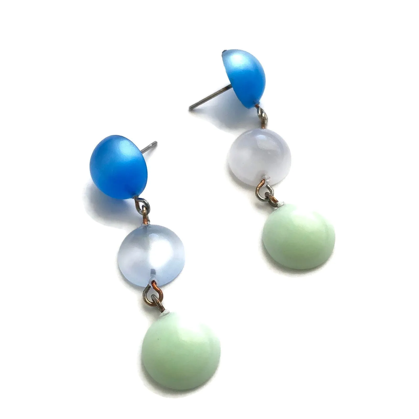 Ice Aqua Blue & Mint Green Moonglow Mini Tri Dot Drop Earrings